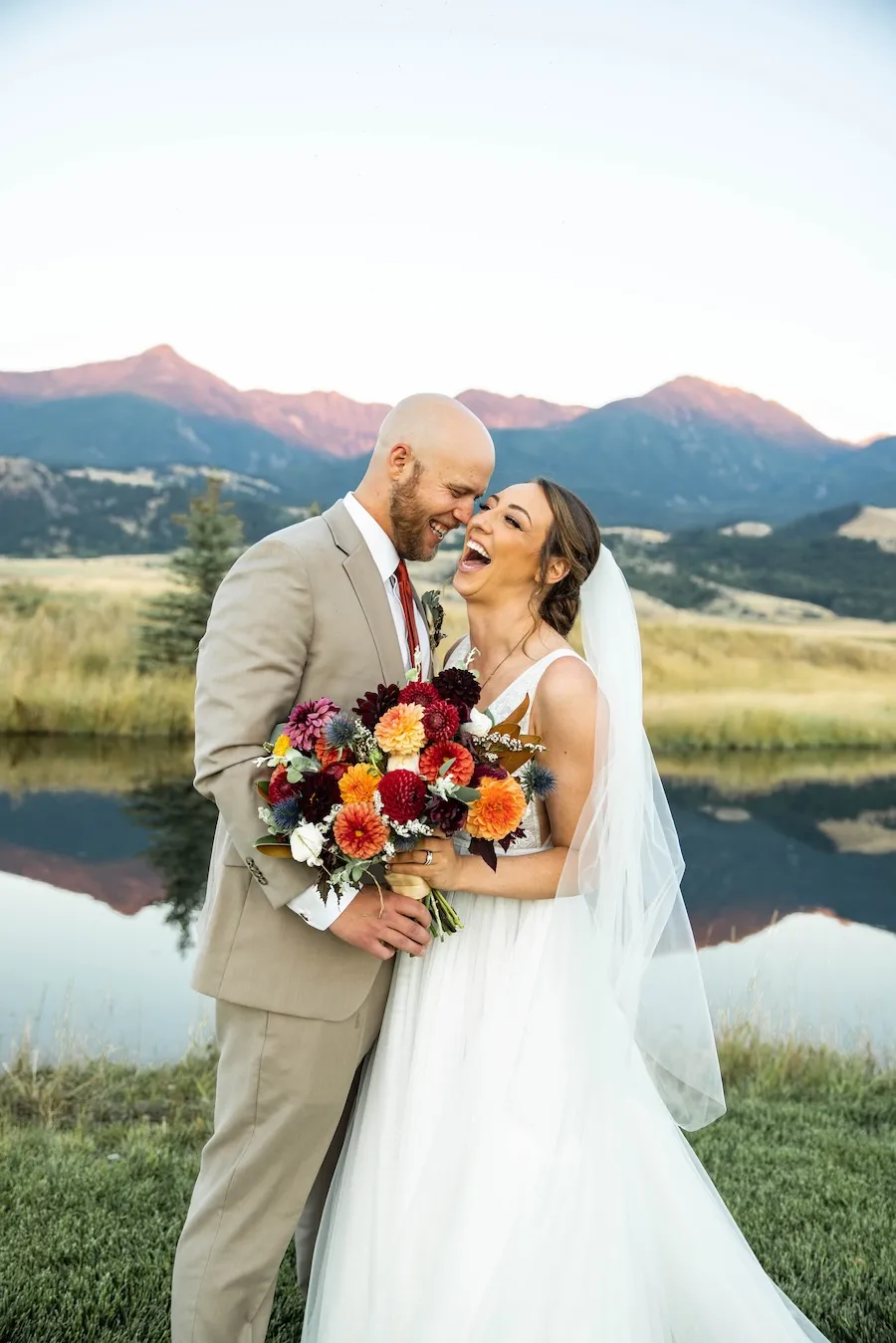 A married couple celebrating their wedding